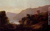 Mountainous Canvas Paintings - A Mountainous Lake Landscape